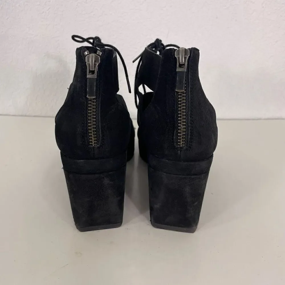 Eileen Fisher Black Cut Out Lace Up‎ Wedge Sandals